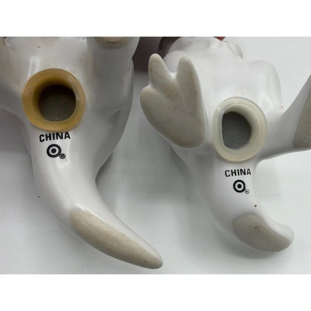 Target T-Rex Dinosaur White Ceramic Salt & Pepper Shakers Gold Bow Ties Retired.